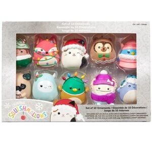 NIB Squishmallows Holiday Christmas Ornament Set Multicolored 10 piece